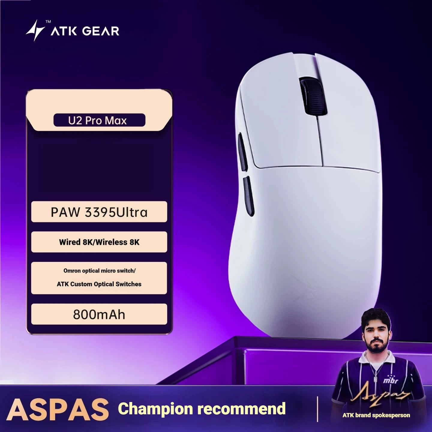 NEW ATK U2/V2 PAW3950 8K Wireless Gaming Mouse 3mode Double 39g Lightweight E-Sport Mouse Custom Accessory Computer Office Work