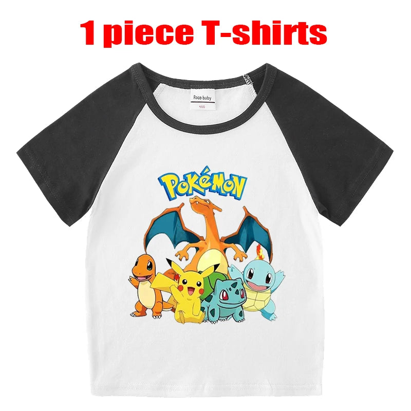 1/2 Pieces Pokemon Cartoon Tees For Boys Clothing Summer Children 100% cotton Short Sleeve T-shirts Printed T-shirt for girls