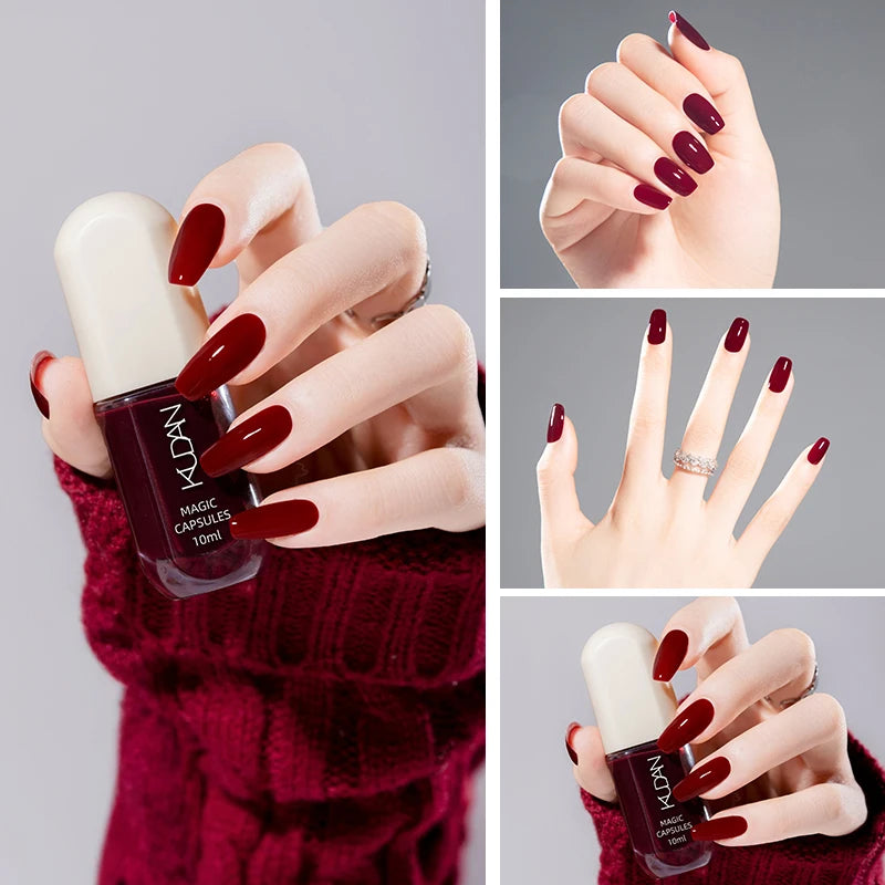 KUDAN Dark Burgundy Nail Polish, Alcohol-Free - Long-Lasting Formula Quick Drying Without Lighting, Glossy And Shiny Surface