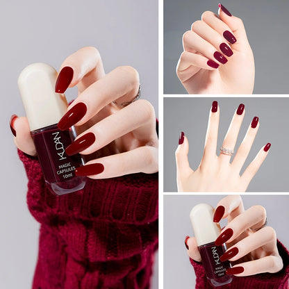 KUDAN Dark Burgundy Nail Polish, Alcohol-Free - Long-Lasting Formula Quick Drying Without Lighting, Glossy And Shiny Surface