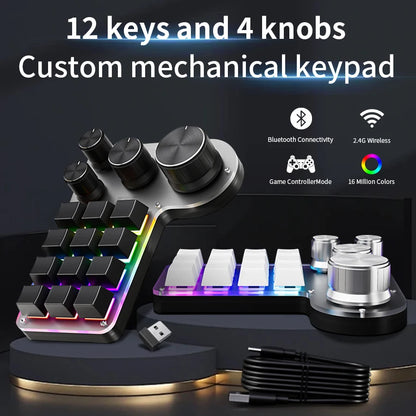 12-Key RGB Macro Mechanical Keypad with 4 Knobs