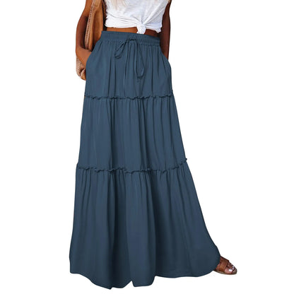 Women’s Boho Maxi Skirt: High-Waisted A-Line Tiered Long Skirt
