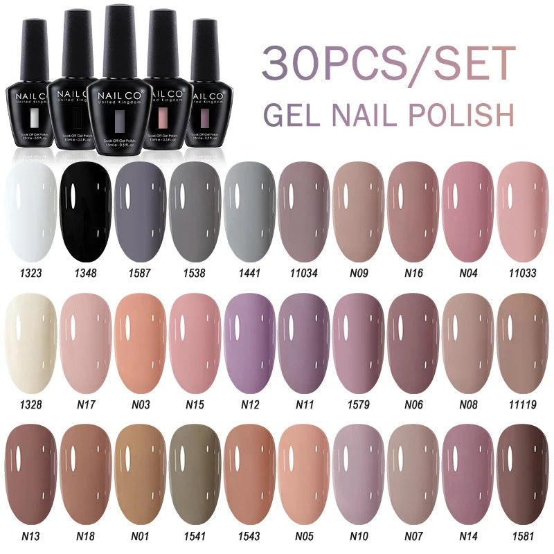 NAILCO 15ml Gel Nail Polish Set 30pcs/Lot Gel Polish Nail Soak Off UV LED Semi-Permanent Varnishes Nail Art Salon Free Shipping