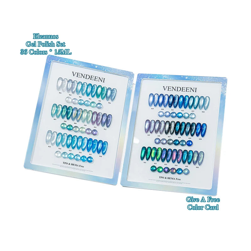 Cat Eye Gel Nail Polish 36 Colors Glacier & Island Blue Trendy Super Bright Glass Bead High Shine Long Lasting Soak Off UV LED