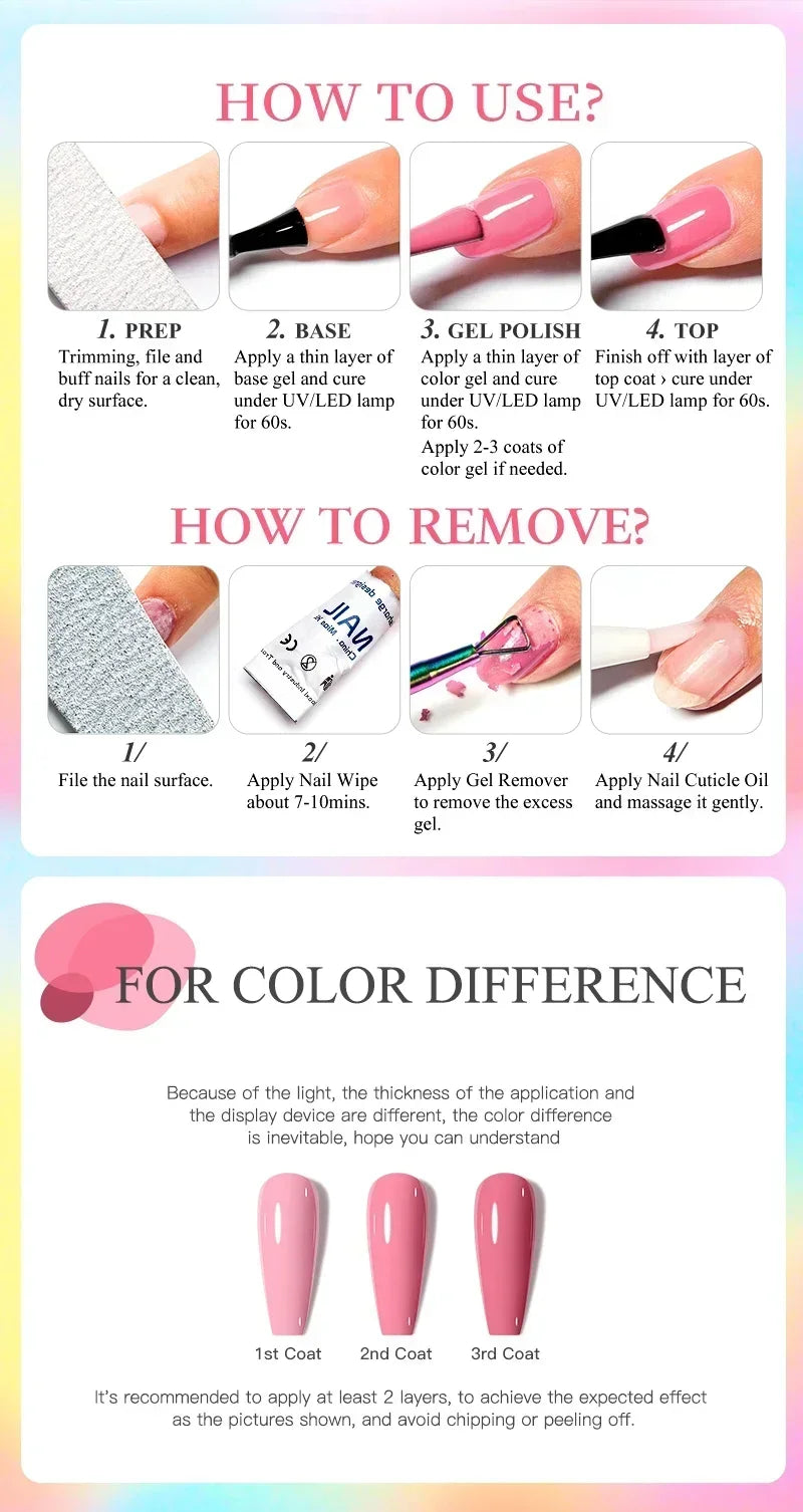 10pc Nail Gel Polish Set HEMA FREE All-Season Nails DIY Nail Art UV/LED Painting Vernis Manicure Kit Long Lasting Hybrid Gel