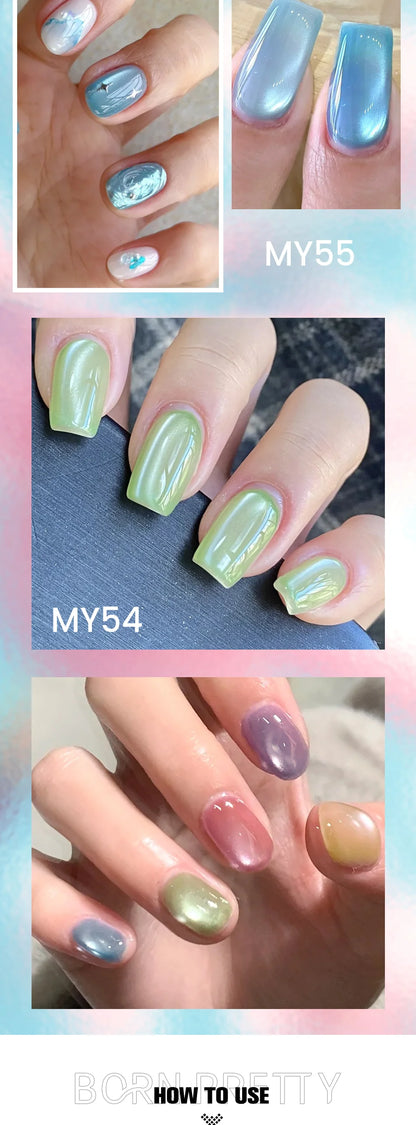 BORN PRETTY 10ml Pink Glass Bead Cat Magnetic Gel Nail Polish Spring Moonlight Jelly Crystal Semi Permanent Soak Off Manicure