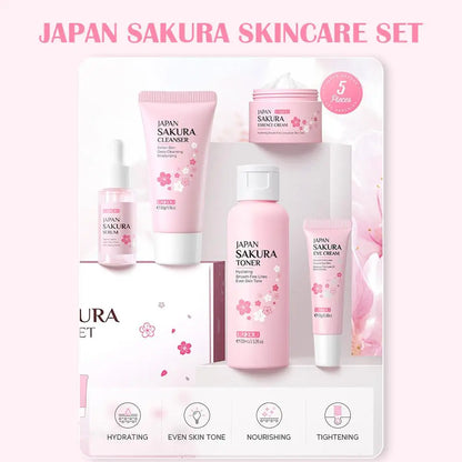 LAIKOU Japan Sakura Skin Care Set: 5-Piece Hydrating & Brightening Kit