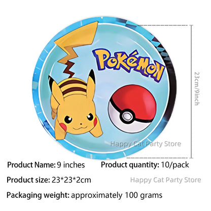 7/9 inch Pokemon Party Plate Birthday Decor Pikachu Poke Ball Disposable Paper Plate Baby Shower Kids Favor Gift Party Supplies