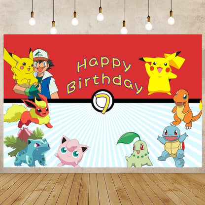 Cartoon Cute Kid Birthday Party Decorations Backdrop Pikachu Theme Photography Background Baby Shower Banner Photo Booth Props
