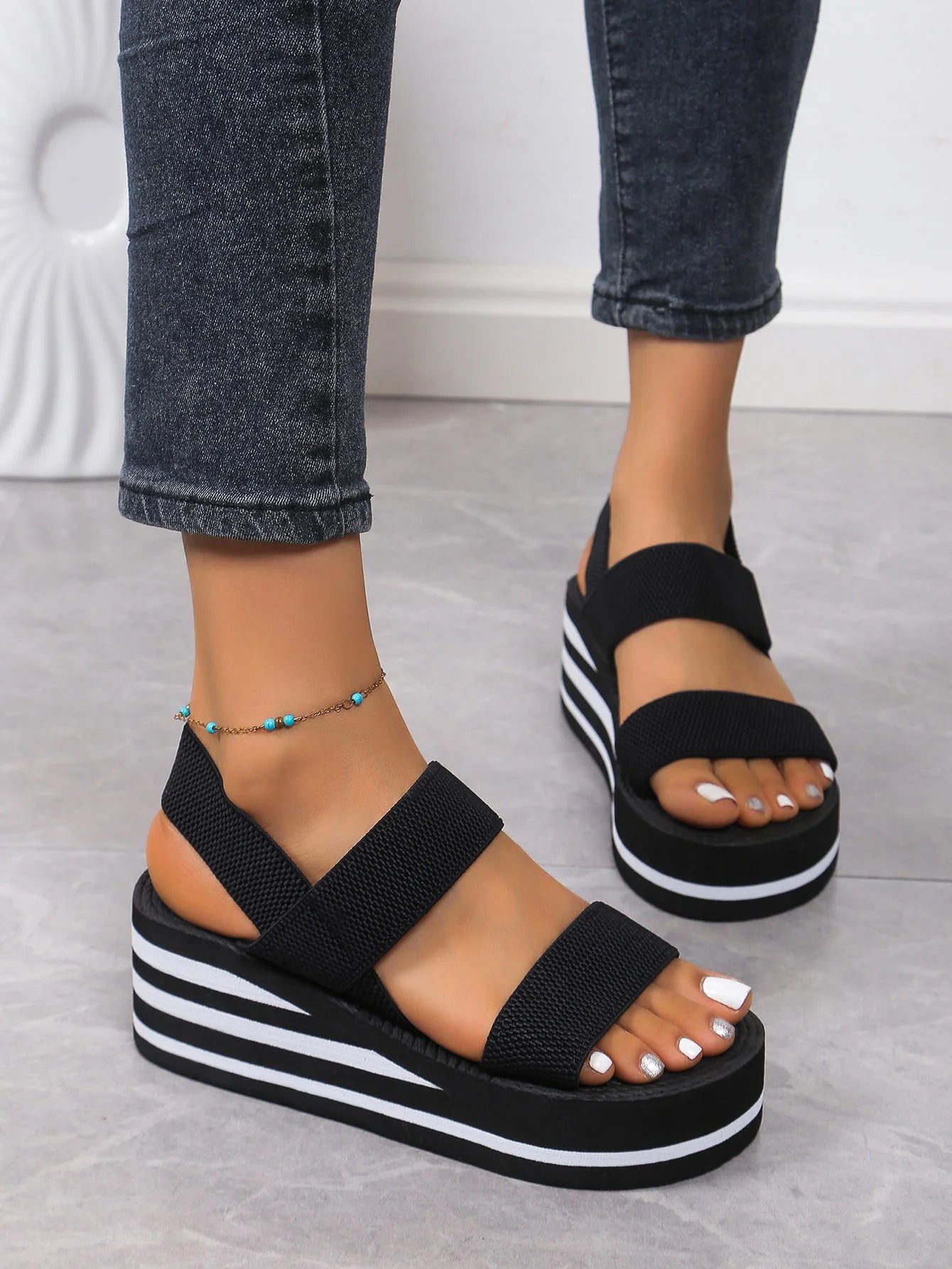 Women's Light Weight Wedge Sandals Open Toe Platform Thick Soled Summer Casual Slingback Shoes with Back Strap Leisure Footwear