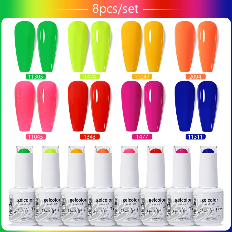 Arte Clavo 8Pcs/Set Gel Nail Polish Set 15ml Colorful Semi Permanent For Manicure Varnish Soak Off UV LED Nail Art Gel Kits