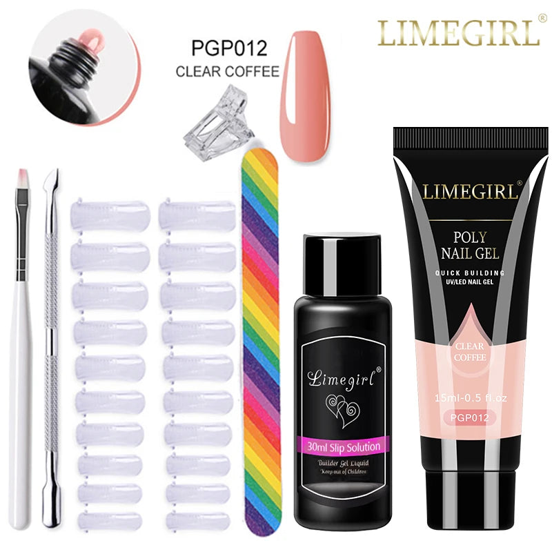 LIMEGIRL Set Poly Nail Gel for Extension Gel Set Manicure Acryl Gel Varnish Set 15ML Acrylic Liquid Nail Art Nail Kit UV Gel Kit