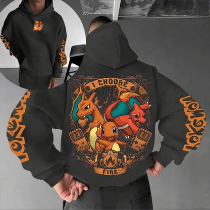 Pokemon Animation Derivatives Men's and Women's Summer Fashion Oversize Hoodie and Sweatpants Popular Top