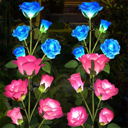 Simulation 5 Heads Rose Lamp Solar LED Lawn Lamp Decor Garden Wedding Parterre Party Camping Outdoor Yard Patio Ground Lights
