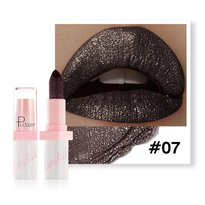 Pudaier Shimmery Diamond Lipstick: 10 Shades of Waterproof Glitter & Metallic Shine
