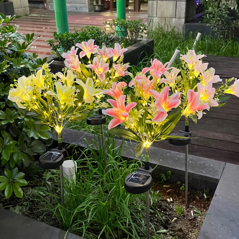 Auto Solar Lily Garden Lights (7 Heads) - Waterproof LED Outdoor Flower Decor for Yard, Pathway, Camping, Wedding | Ground Spike