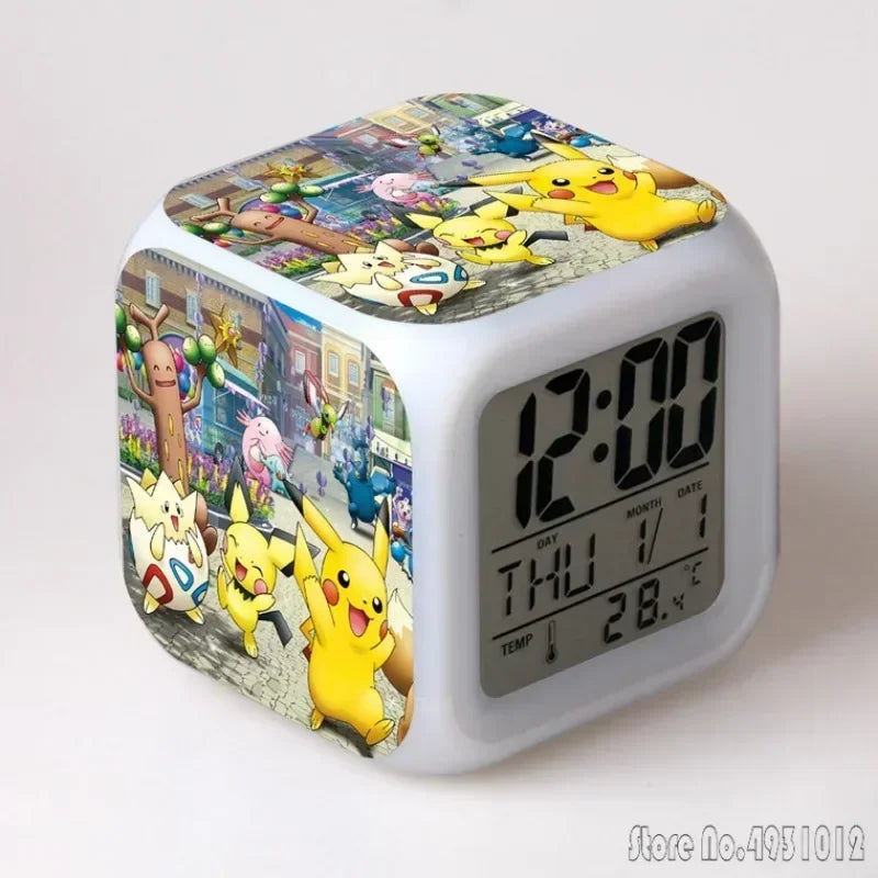 Anime Cartoon Pok é mon Cartoon Alarm Clock Creative Student 8x8x8cm LED Cube with Colorful Light Display Time Week Month