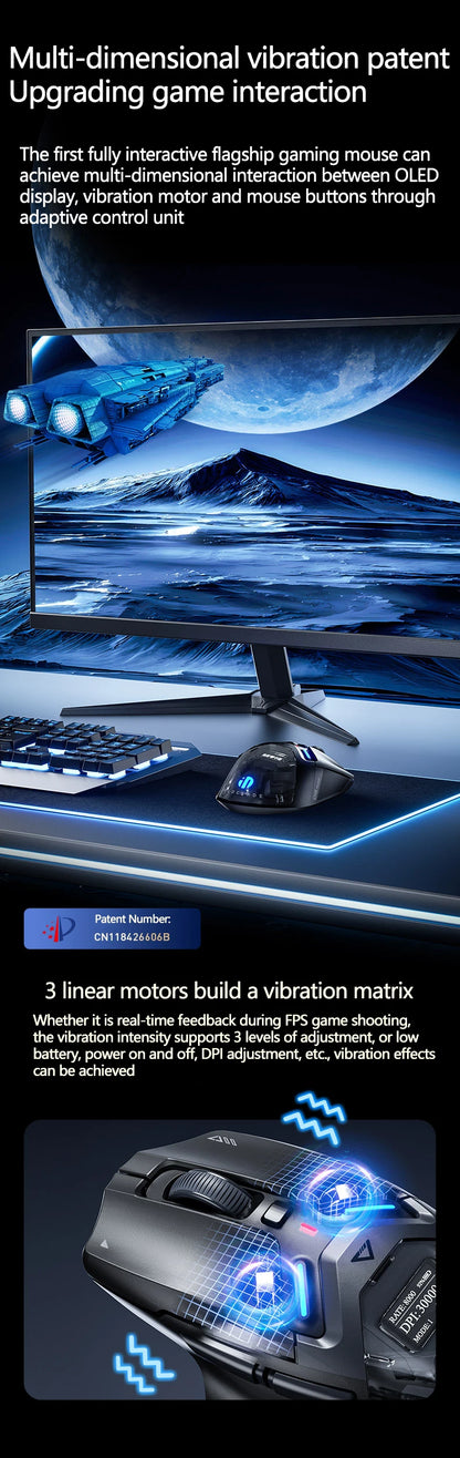 Inphic IN9 Ultra Gaming Mouse PAW3950 Sensor Vibration Feedback OLED Screen Intelligent Display Wireless Mouse Boyfriend's Gift