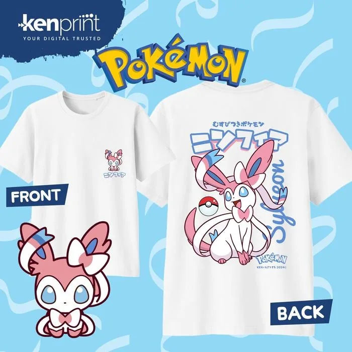 2025 Summer Pokémon Anime SYLVEON 100% Pure Cotton Printed T-shirt Men Harajuku Loose Casual Versatile Short-sleeved Loose Y2k