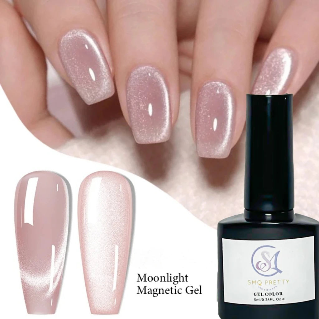 8ml Moonlight Cat Magnetic Nail Gel Polish Glitter Pink Silver Semi Permanent French Style Nail Art UV/LED Gel Varnish