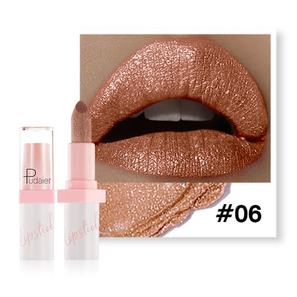 Pudaier Shimmery Diamond Lipstick: 10 Shades of Waterproof Glitter & Metallic Shine