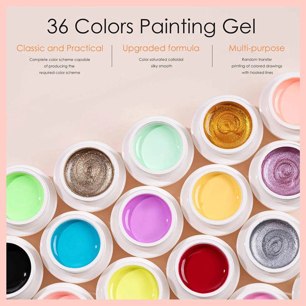 Vendeeni 36 Colors/set DIY Painting UV Gel Graffiti Drawing Nail Art Design Gel Nail Polish With Color Card TPO/HEMA FREE