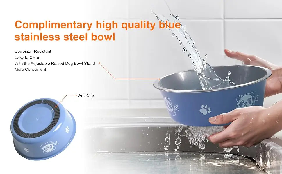 Adjustable Elevated Dog Bowl Stand with Non-Slip Base 3 Height Tilt Settings 14-24.5cm Bowls Stainless Steel Dish for Dogs Cats