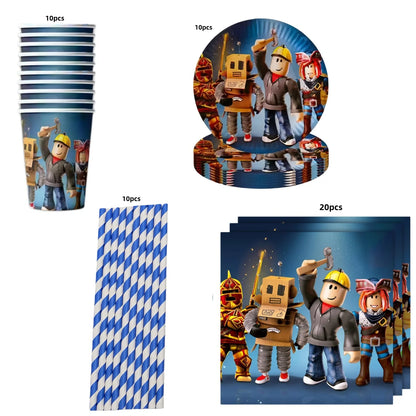 Roblox Boy Kids Set Birthday Party Decorations Tableware Tablecloth Cup Plate Napkin Bags Baby Shower Roblox Party Favor Kits