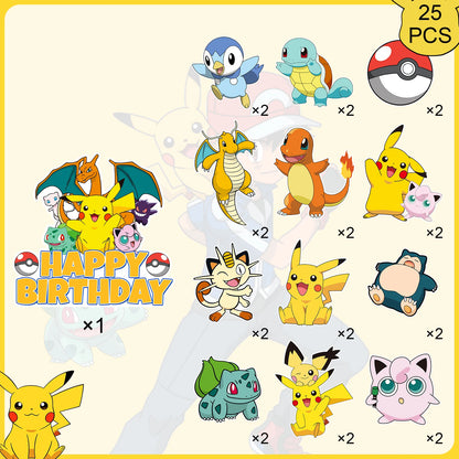 25 Pcs Pokemon Cake Toppers - Pokemon Cupcake Toppers & Large Pokemon Birthday Cake Topper for Pokemon Birthday Party Decoration