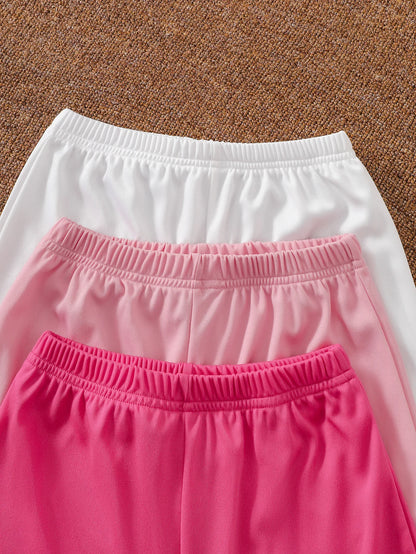 Girls' Essential 3-Pack 2-Piece Outfits: Solid Color Tee & Shorts Summer Loungewear Set