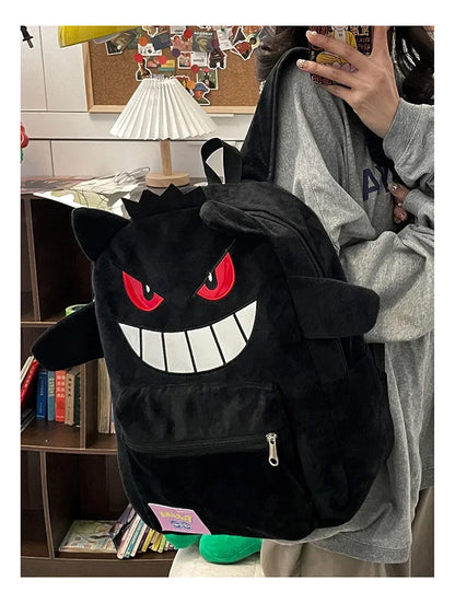 Gengar Plush Backpack  Anime Pokemon School Bag Large Capacity Soft Stuffed Animal Shoulder Bag for Boys Girls Birthday Gift