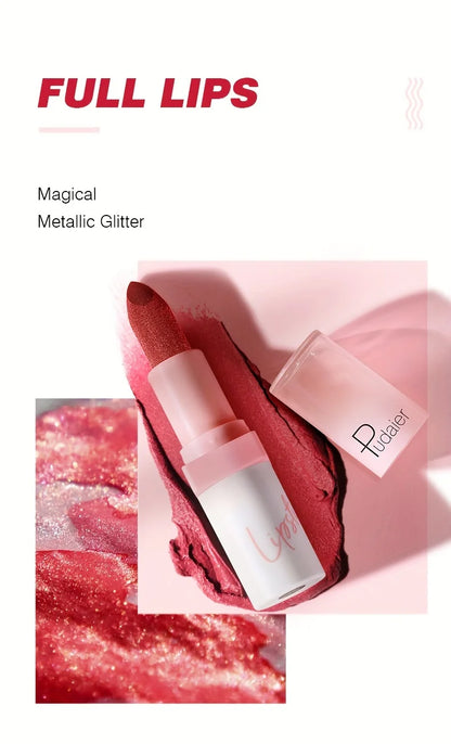 Pudaier Metallic Glitter Hybrid Lipstick: Sparkling Pearl Shimmer & Silk Texture