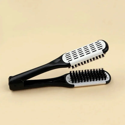 Pro Hairdressing Straightener Hairbrush Nylon Hair Straightening Double Brushes V Shape Comb Clamp Not Hurt Styling Tools DIY