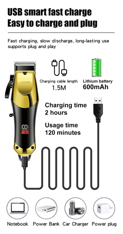 USB Rechargeable Hair Clippers for Men, Three-piece Set with Oil Head and Electric Trimmers, Ideal for Home Use