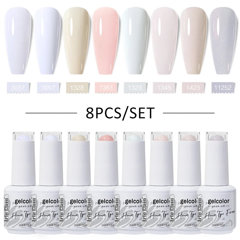 Arte Clavo 8Pcs/Set Gel Nail Polish Set 15ml Colorful Semi Permanent For Manicure Varnish Soak Off UV LED Nail Art Gel Kits