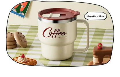 WORTHBUY 304 Stainless Steel Double Wall Insulated Coffee Cup With Handle Portable Students Leak-proof Water Cup Milk Coffee Mug