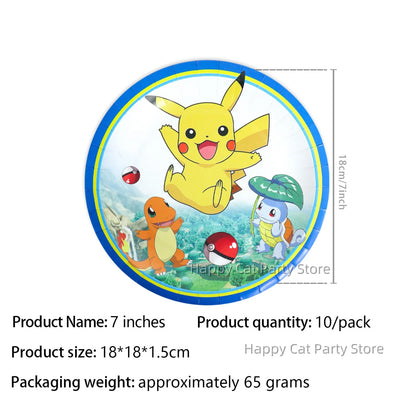 7/9 inch Pokemon Party Plate Birthday Decor Pikachu Poke Ball Disposable Paper Plate Baby Shower Kids Favor Gift Party Supplies