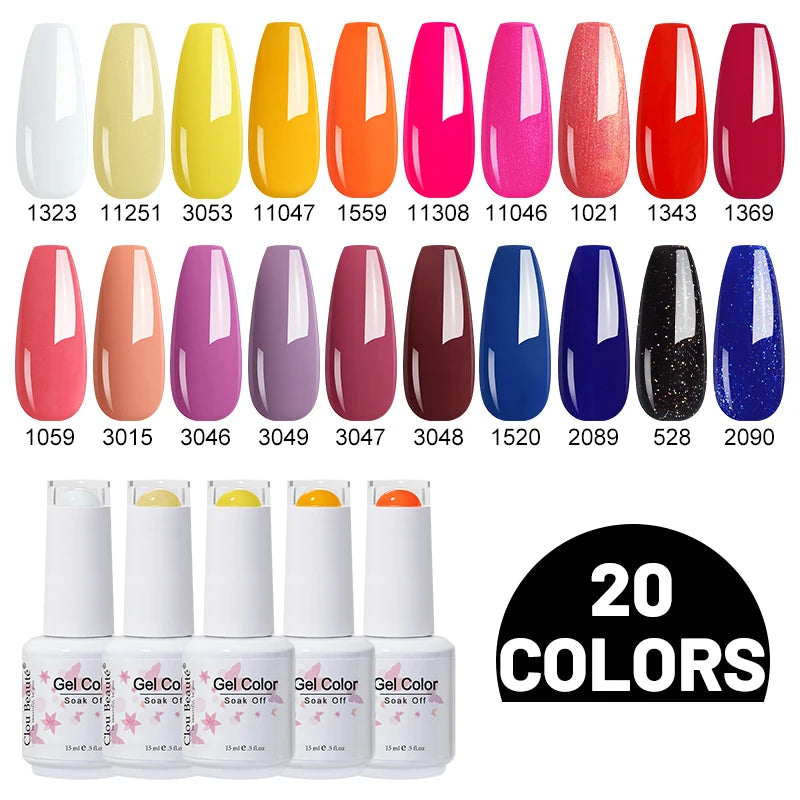 Clou Beaute 10/12/20/24pcs Gel Nail Polish Set Color 15ml White Glass Bottle Nail Art Kit Semi Permanent Gellack Nail Varnish