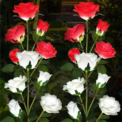 Simulation 5 Heads Rose Lamp Solar LED Lawn Lamp Decor Garden Wedding Parterre Party Camping Outdoor Yard Patio Ground Lights