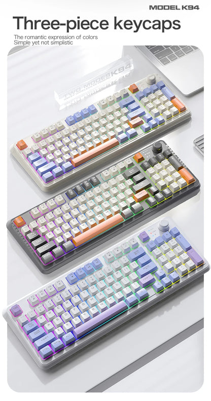 K94 Wireless Gaming Keyboard, BT 5.0/2.4GHz With Dual Mode 2-in-1 Receiver, 95 Keys TKL Rainbow LED Backlit Quiet Keyboard For