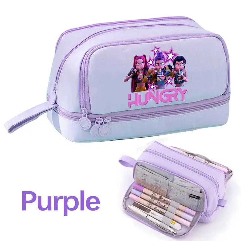 KPOP Pencil Case Student Storage Bag Stationery Large Space Storage 4 Compartment Pouch Double Side Opened