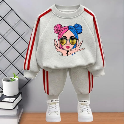 2026 Spring New Style Children's Tracksuit Printed Kids O Neck Hoodies and Long Pant Two Piece Girls Casual Sweatshirts Sets