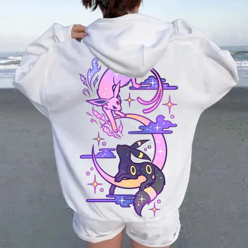2025 Pokémon Creative Umbreon＆Espeon Printed Hoodie Top Men's Women's Autumn/Winter New Harajuku Oversize Casual Trend Sweater