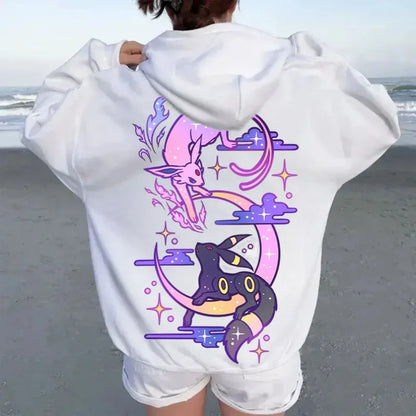 2025 Pokémon Creative Umbreon＆Espeon Printed Hoodie Top Men's Women's Autumn/Winter New Harajuku Oversize Casual Trend Sweater