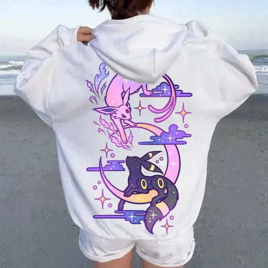 2025 Pokémon Creative Umbreon＆Espeon Printed Hoodie Top Men's Women's Autumn/Winter New Harajuku Oversize Casual Trend Sweater