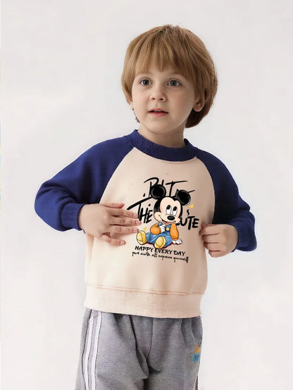 Mickey Printed Spring Autumn New Children Sweatshirts Kids Fashion O Neck Hoodies Baby Boys Spliced Long Sleeved Casual Pullover