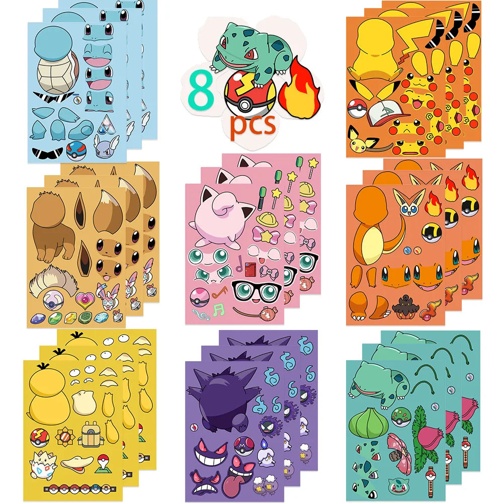 Pokemon DIY Puzzle Sticker Birthday Decoration Pikachu Make A Face Stickers Pokemon Sticker Kids Toys Boys Gifts Party Supplies