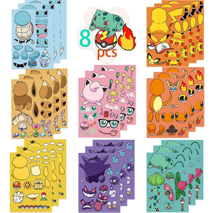 Pokemon DIY Puzzle Sticker Birthday Decoration Pikachu Make A Face Stickers Pokemon Sticker Kids Toys Boys Gifts Party Supplies