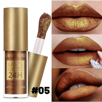 6 Colors Waterproof Nude Pink Glitter Lipstick Makeup Long Lasting Velve Red Sexy Shimmer Lipsticks Cosmetics Beauty