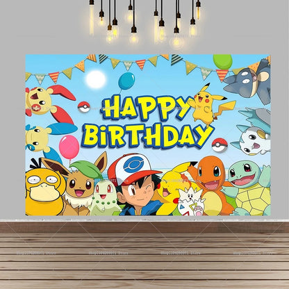 Pokemon Pikachu Backdrop Banner Cartoon Pocket Monster Theme Kids Birthday Party Decor Photography Photo Background Supplies
